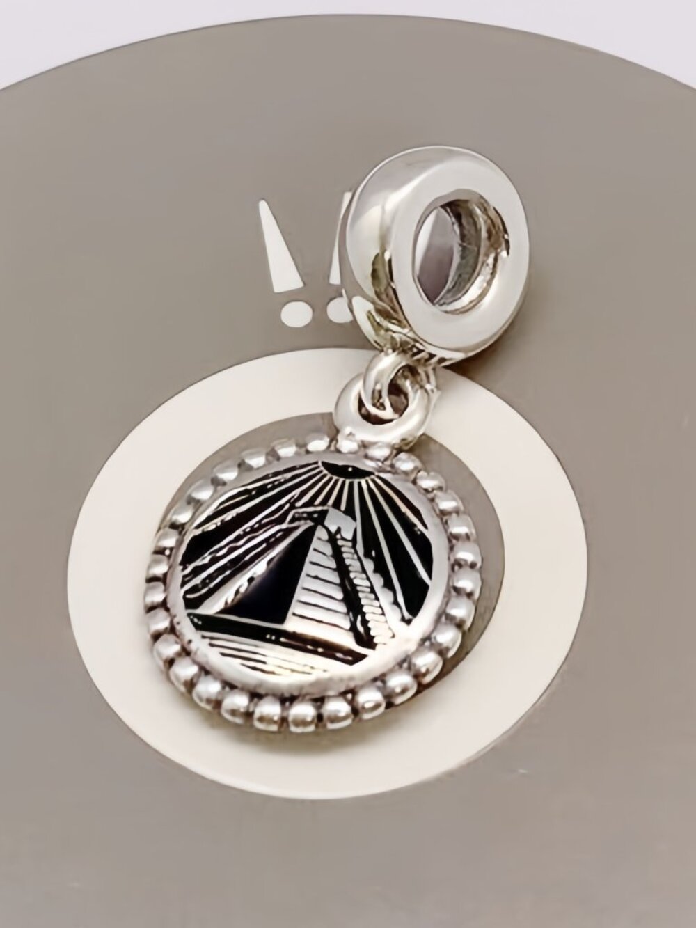 Engraving Pyramid Black and Silver Dangle Charm Travel Pendant